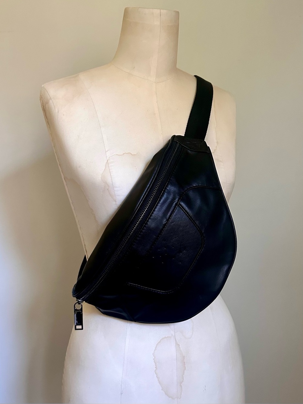 ZARA Retro Belt Bag Fanny Pack Black Soft Faux Leather
